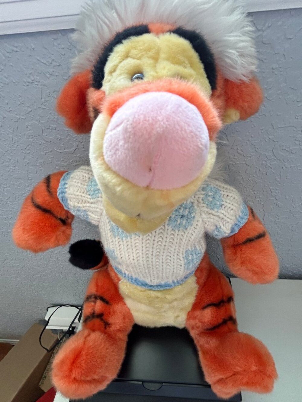 Vintage Disney Store Exclusive Tigger Plush Winter White & Ice Blue Sweater